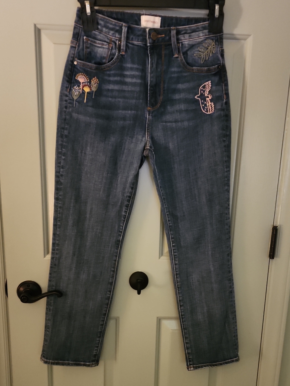 DRIFTWOOD Dark Blue Embroidered Straight-Leg Jeans